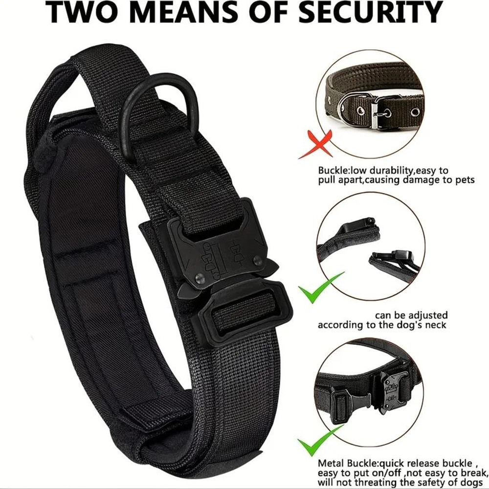 Tactical Dog Collar With Handle Adjustable Military Nylon Training Collar Heavy Metal Buckle For L 2