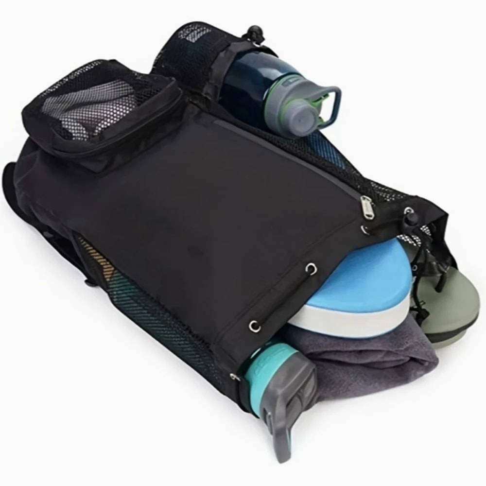 Mesh Drawstring Beach Backpack Set With Wet Bag Perforated Swimming Gym Storage Bag For Pool Yoga 5