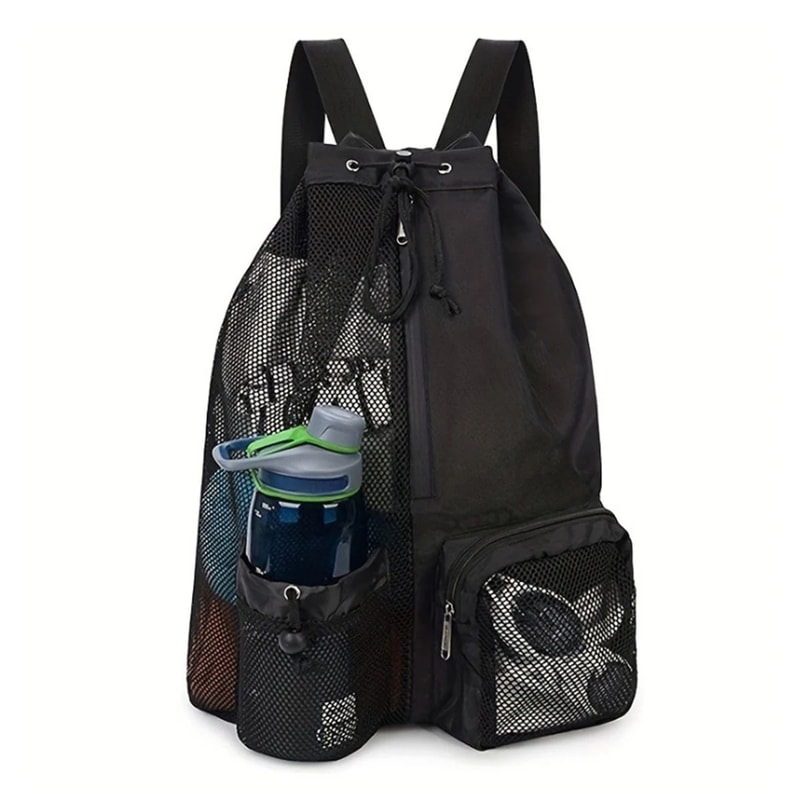 Mesh Drawstring Beach Backpack Set With Wet Bag Perforated Swimming Gym Storage Bag For Pool Yoga 6