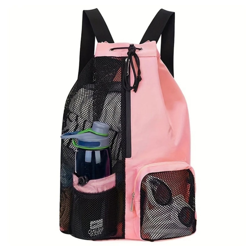 Mesh Drawstring Beach Backpack Set With Wet Bag Perforated Swimming Gym Storage Bag For Pool Yoga 7