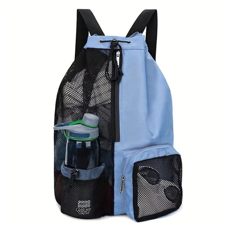 Mesh Drawstring Beach Backpack Set With Wet Bag Perforated Swimming Gym Storage Bag For Pool Yoga 8