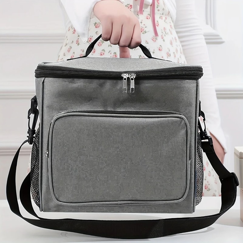 Large Capacity Insulated Tote Lunch Bag With Crossbody Strap Aluminum Foil Thermal Picnic Cooler B 7