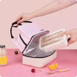 pink double-layer insulated lunch bag – large capacity aluminum foil thermal cooler tote, portable ice bag