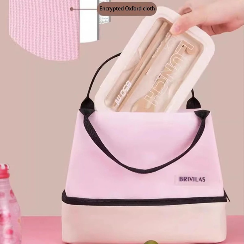 Pink DoubleLayer Insulated Lunch Bag Large Capacity Aluminum Foil Thermal Cooler Tote Portable Ice 1