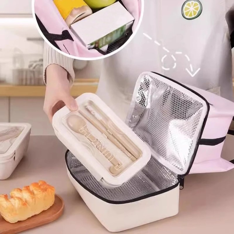 Pink DoubleLayer Insulated Lunch Bag Large Capacity Aluminum Foil Thermal Cooler Tote Portable Ice 3