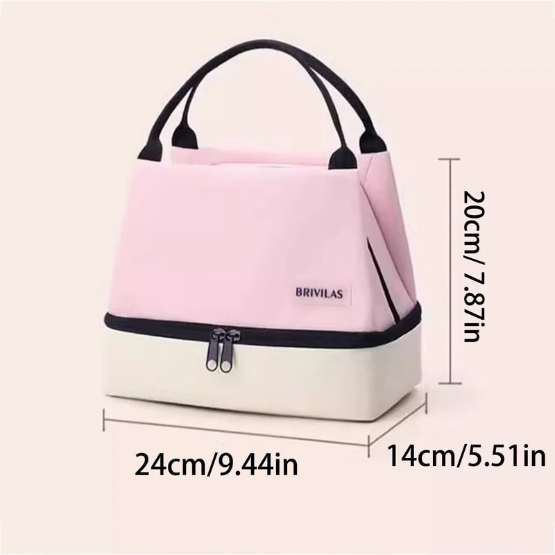 Pink DoubleLayer Insulated Lunch Bag Large Capacity Aluminum Foil Thermal Cooler Tote Portable Ice 4
