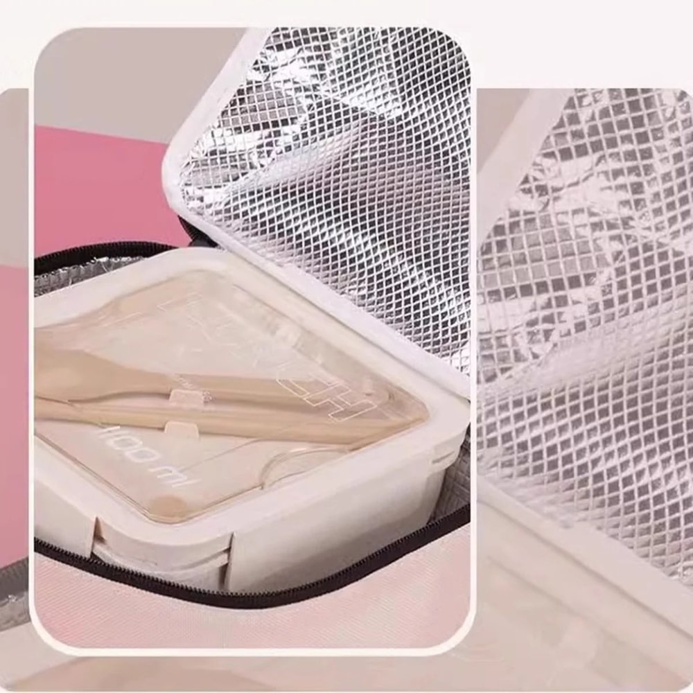 Pink DoubleLayer Insulated Lunch Bag Large Capacity Aluminum Foil Thermal Cooler Tote Portable Ice 5