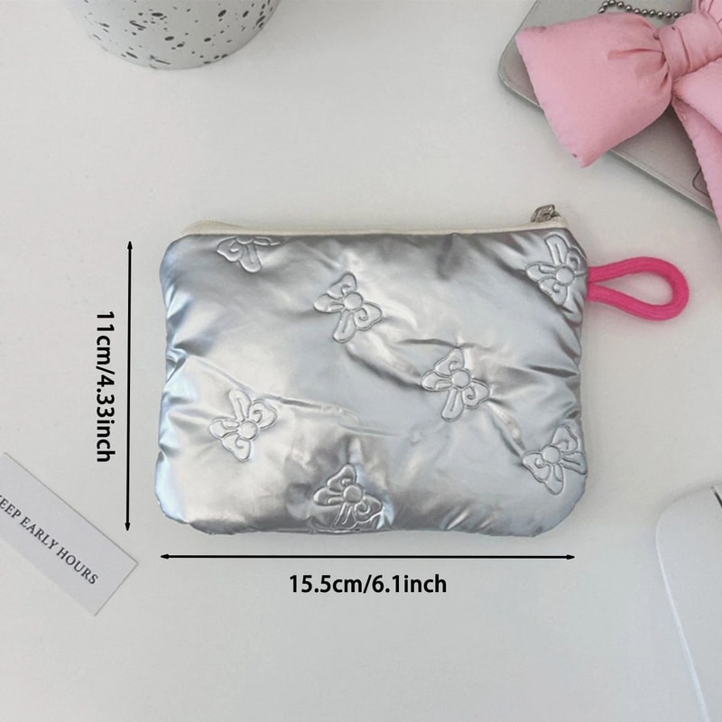 Silver Bow Canvas Coin Purse Small Zipper Coin Wallet Pouch For Women Girls Earphone Key Money St 2