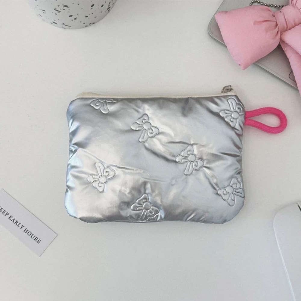Silver Bow Canvas Coin Purse Small Zipper Coin Wallet Pouch For Women Girls Earphone Key Money St 6