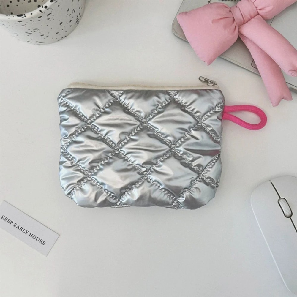 Silver Bow Canvas Coin Purse Small Zipper Coin Wallet Pouch For Women Girls Earphone Key Money St 7