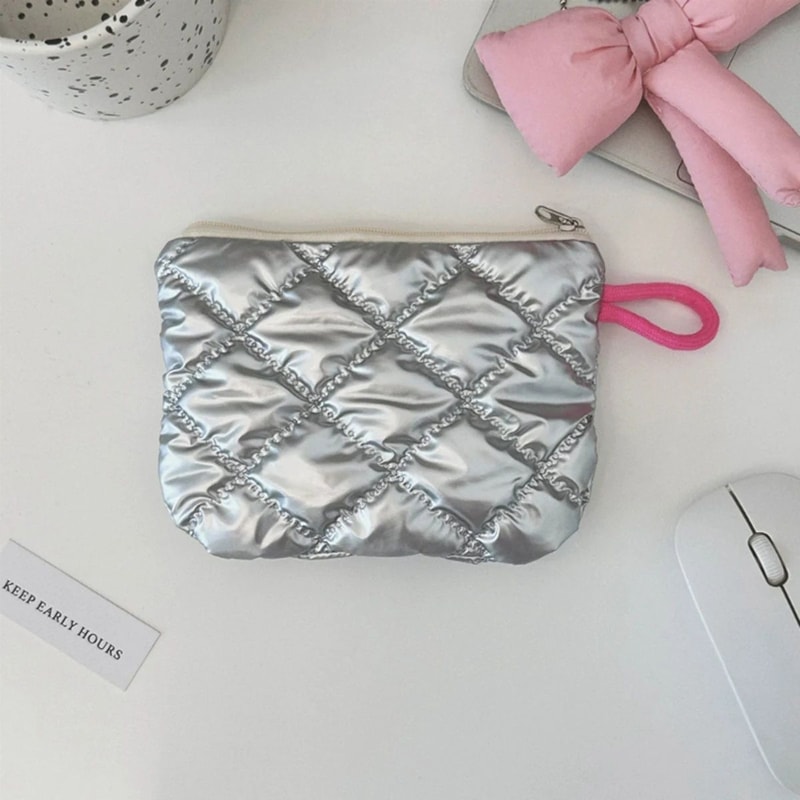 Silver Bow Canvas Coin Purse Small Zipper Coin Wallet Pouch For Women Girls Earphone Key Money St 7