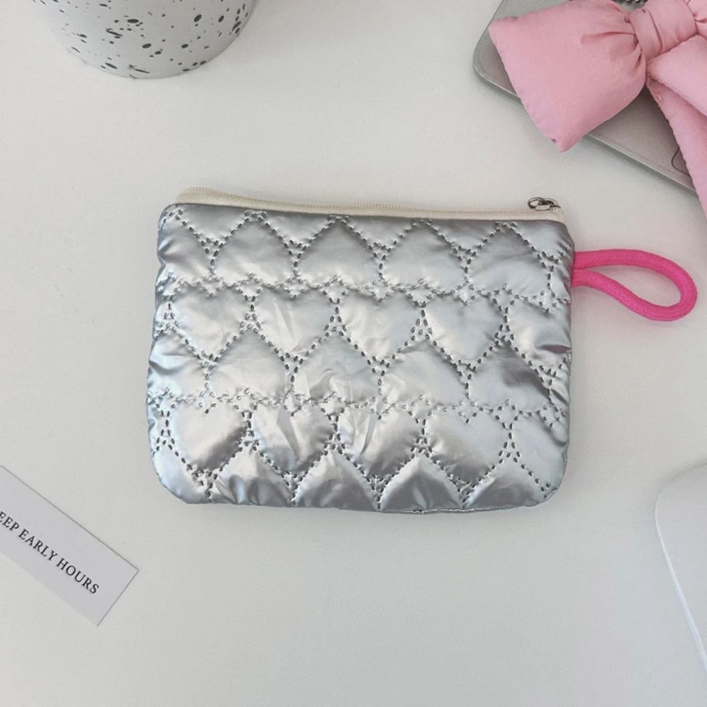 Silver Bow Canvas Coin Purse Small Zipper Coin Wallet Pouch For Women Girls Earphone Key Money St 8