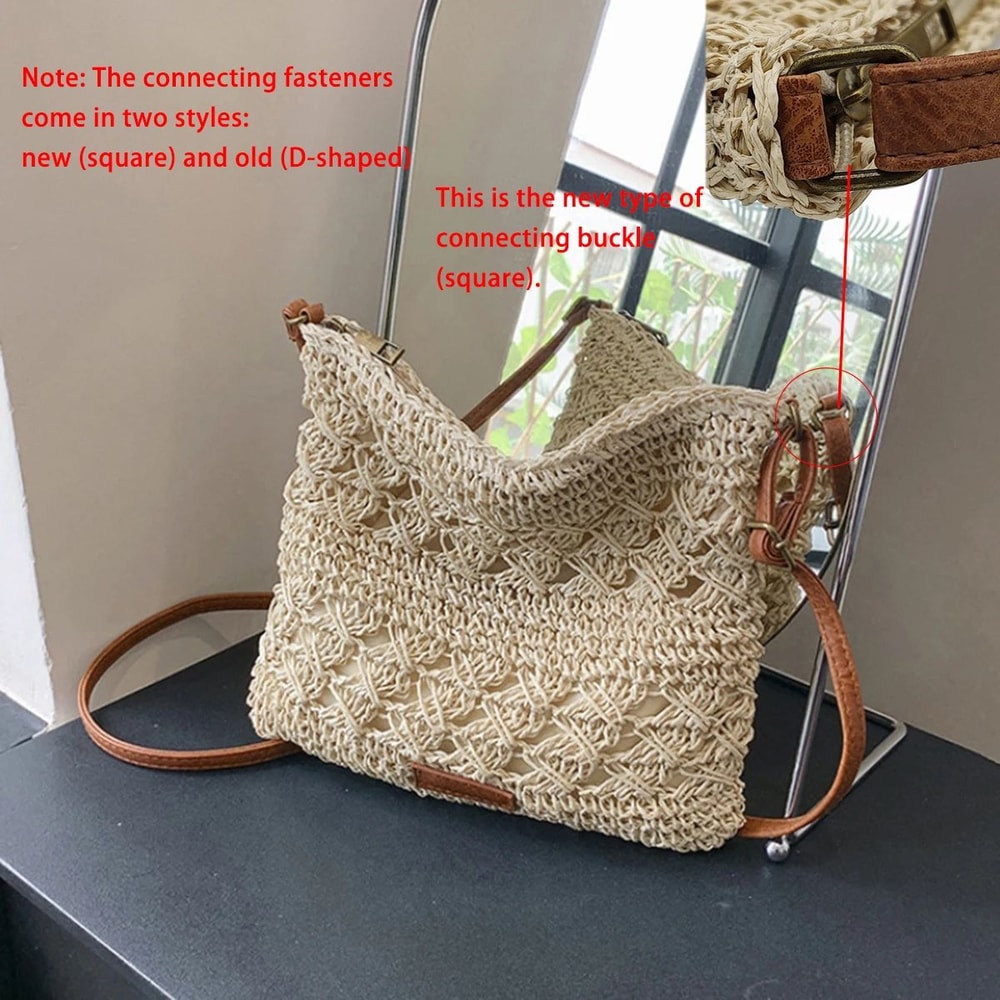 Handwoven Straw Crossbody Beach Bag HollowOut Summer Woven Shoulder Purse Lightweight Vacation Tot 1