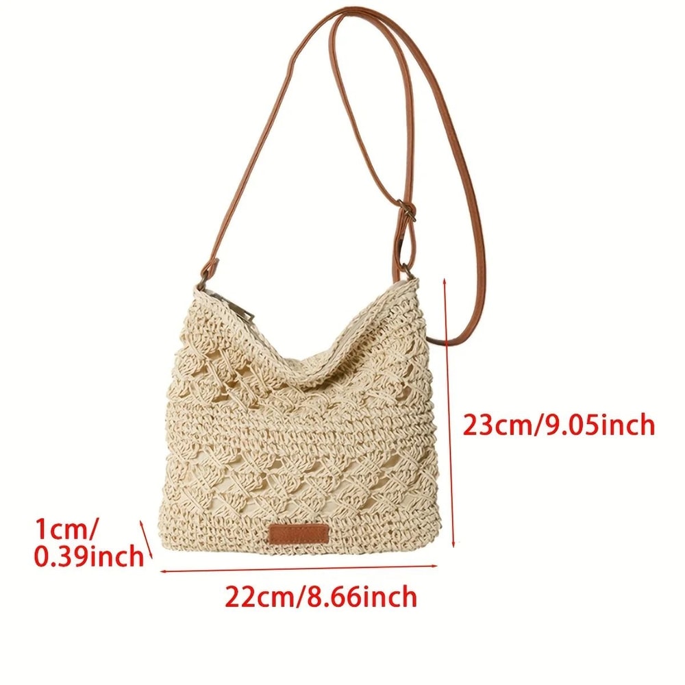 Handwoven Straw Crossbody Beach Bag HollowOut Summer Woven Shoulder Purse Lightweight Vacation Tot 2