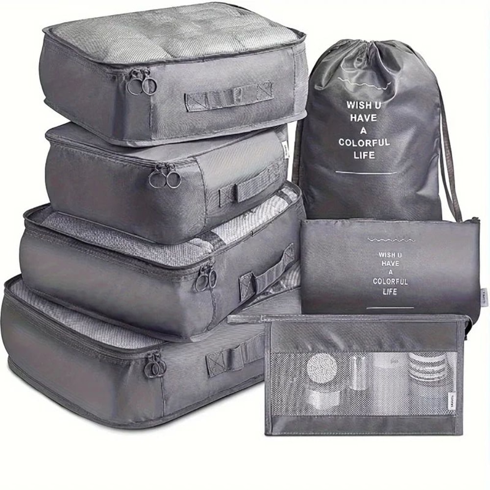 7 Pcs Travel Packing Cubes Set Luggage Organizer Bags For Clothes Underwear Shoes Lightweight Sui 5