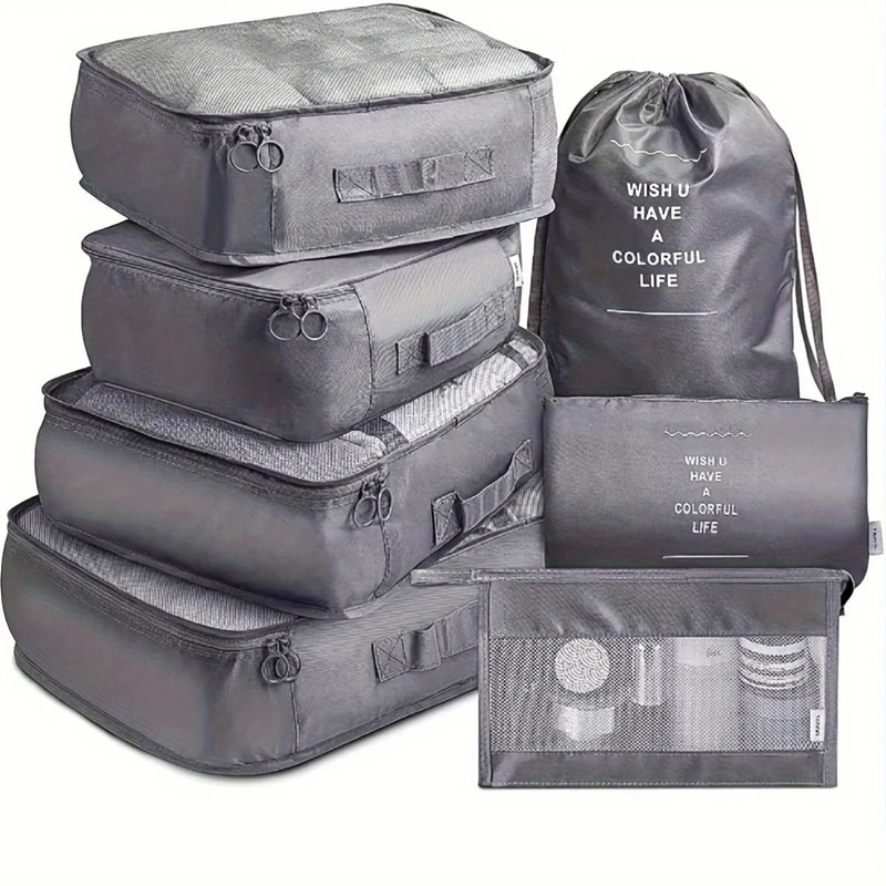 7 Pcs Travel Packing Cubes Set Luggage Organizer Bags For Clothes Underwear Shoes Lightweight Sui 7