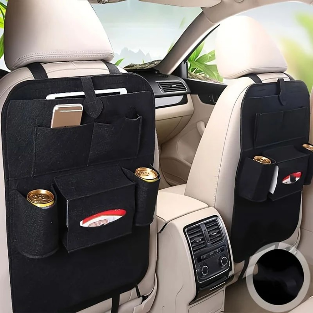 Black Felt Car Seat Back Organizer MultiPocket Hanging Backseat Storage Pouch For Kids Travel Ess 0