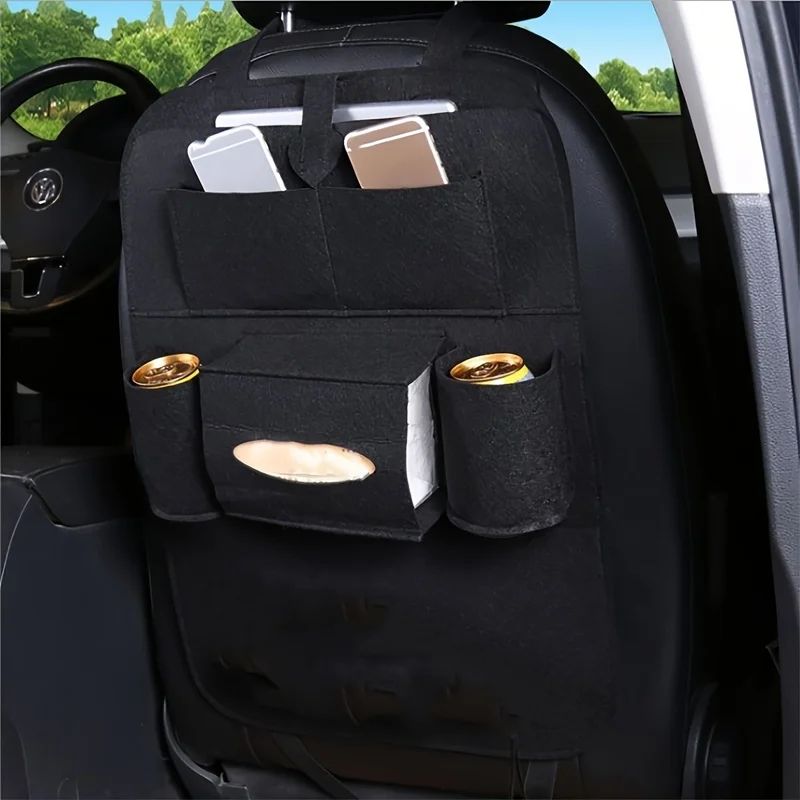 Black Felt Car Seat Back Organizer MultiPocket Hanging Backseat Storage Pouch For Kids Travel Ess 1