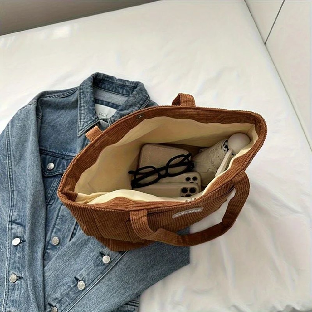 Large Corduroy Shoulder Bag For Women Mori Style Underarm Tote Purse Soft Casual Handbag For Work 1