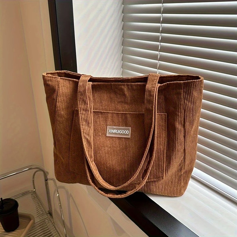 Large Corduroy Shoulder Bag For Women Mori Style Underarm Tote Purse Soft Casual Handbag For Work 5
