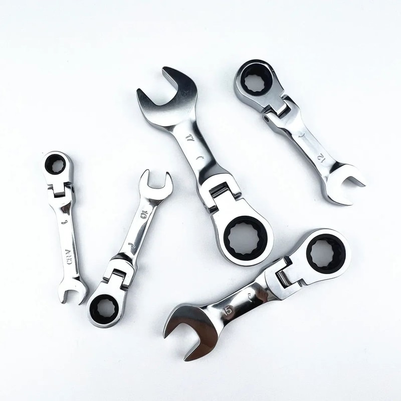 Mini FlexHead Ratchet Wrench Short Handle DualPurpose Open End Spanner Quick LaborSaving Hand Tool 0