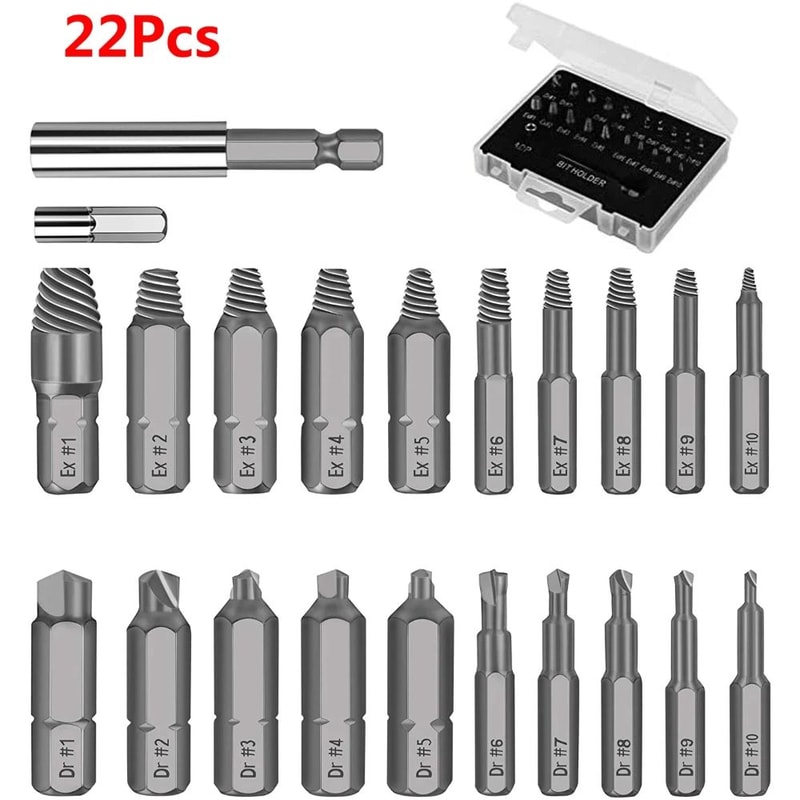 22 Pcs Screw Extractor Bit Set Stripped Screw Broken Bolt Remover Kit With Magnetic Holder EasyOu 0