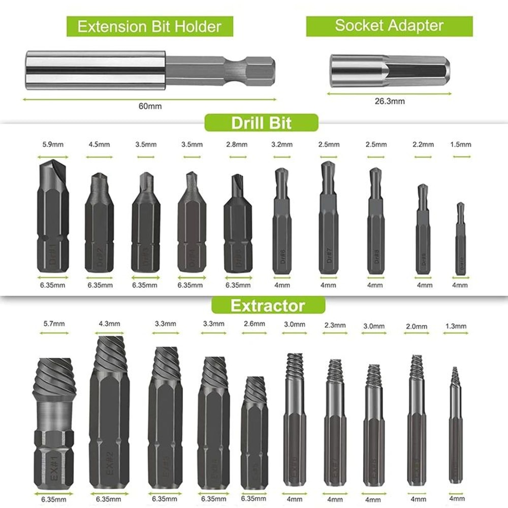 22 Pcs Screw Extractor Bit Set Stripped Screw Broken Bolt Remover Kit With Magnetic Holder EasyOu 4