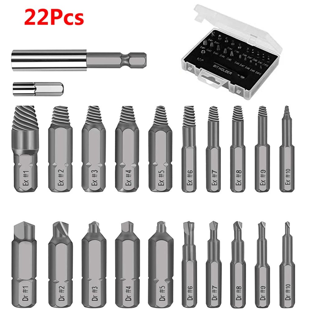 22 Pcs Screw Extractor Bit Set Stripped Screw Broken Bolt Remover Kit With Magnetic Holder EasyOu 6