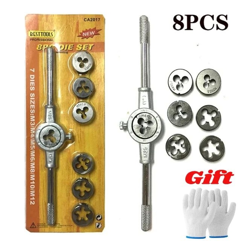 M3M12 Tap And Die Set Alloy Steel Metric Threading Tool Kit For Internal External Threads Precis 6