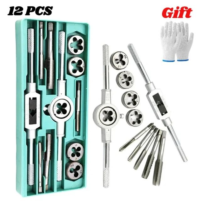 M3M12 Tap And Die Set Alloy Steel Metric Threading Tool Kit For Internal External Threads Precis 7
