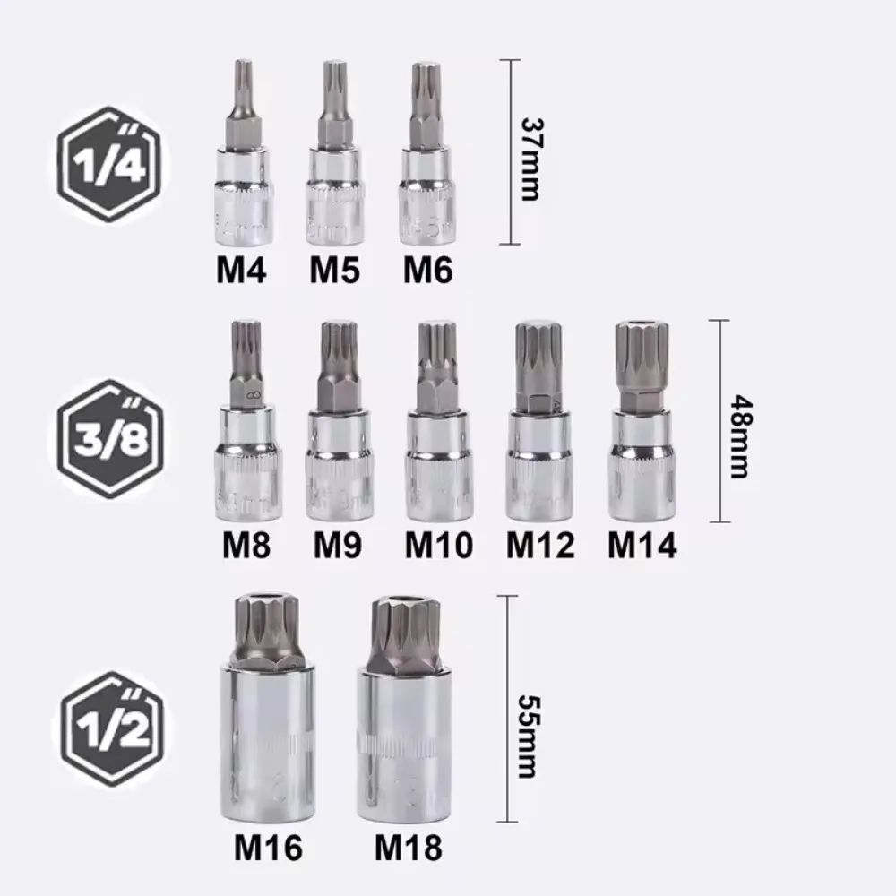 10PCS Triple Square Spline Bit Socket Set M4M18 TamperResistant XZN Driver Bits For Auto Repair 1