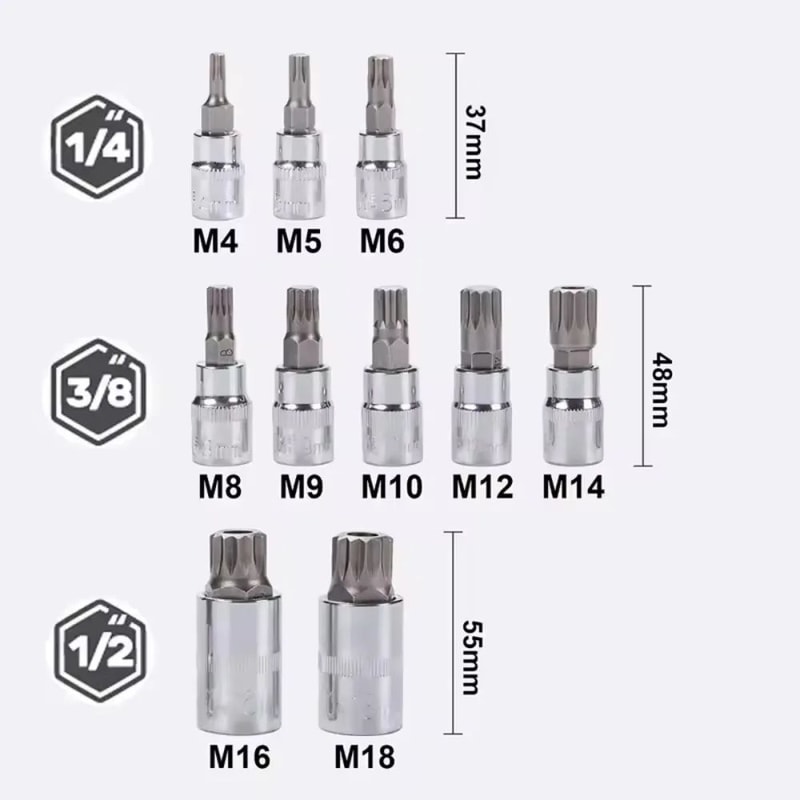 10PCS Triple Square Spline Bit Socket Set M4M18 TamperResistant XZN Driver Bits For Auto Repair 1