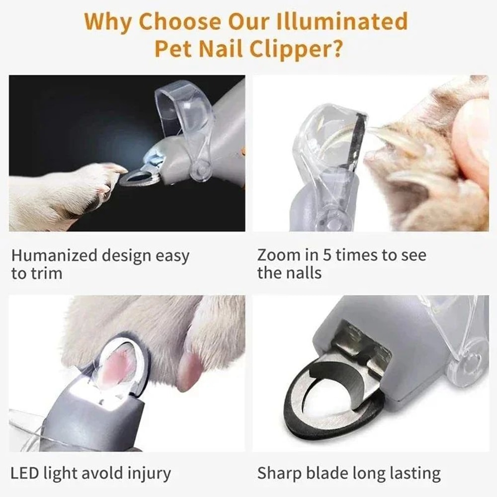 LED Light Pet Nail Clippers Safe Precision Trimmer For Cats Dogs AntiSlip Grooming Scissors For 1