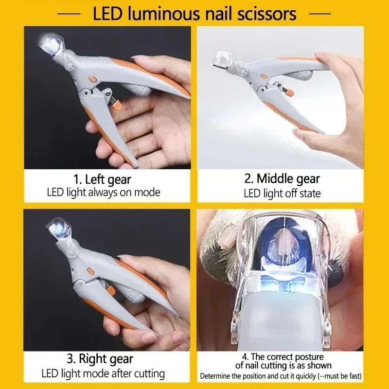 LED Light Pet Nail Clippers Safe Precision Trimmer For Cats Dogs AntiSlip Grooming Scissors For 5