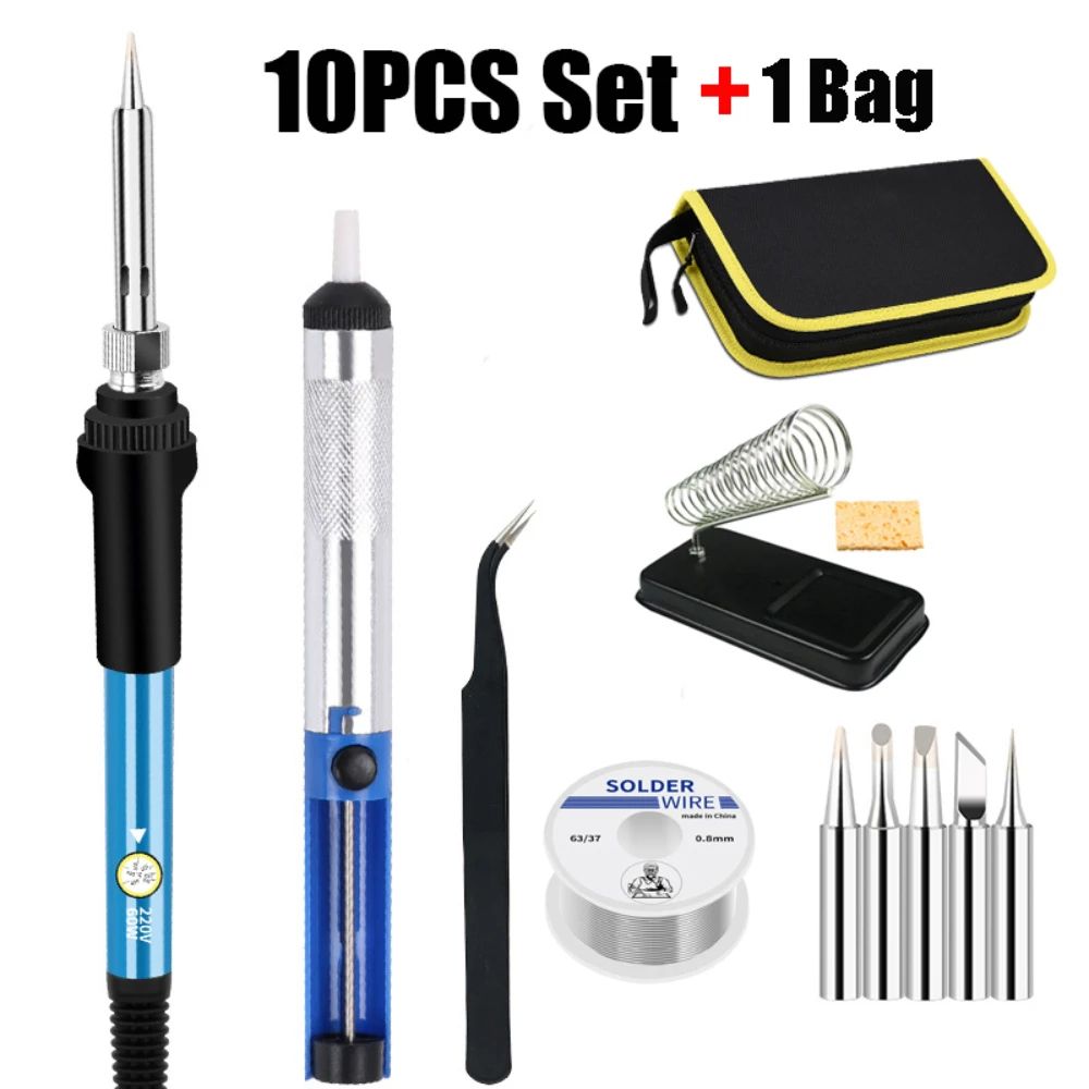 Adjustable Temperature Soldering Iron Kit 60W 110V220V Electric Solder Tool Set For Electronics Re 0