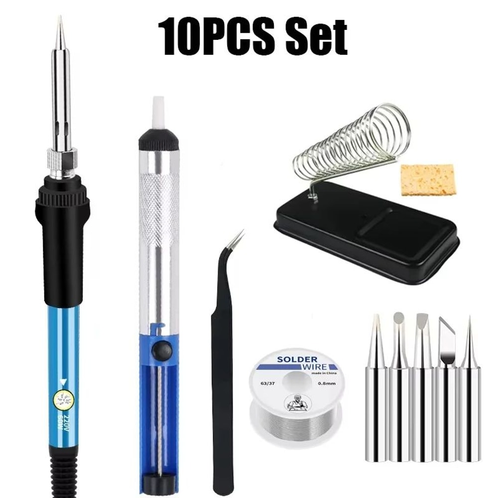 Adjustable Temperature Soldering Iron Kit 60W 110V220V Electric Solder Tool Set For Electronics Re 12