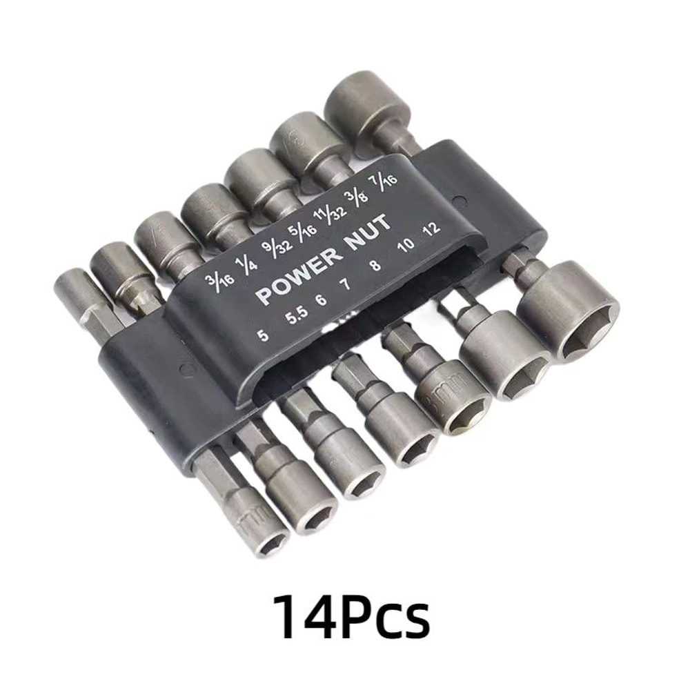 914 Pcs Hex Socket Nut Driver Set Magnetic Sleeve Drill Bit Attachments For Fast Bolt Nut Tighten 5