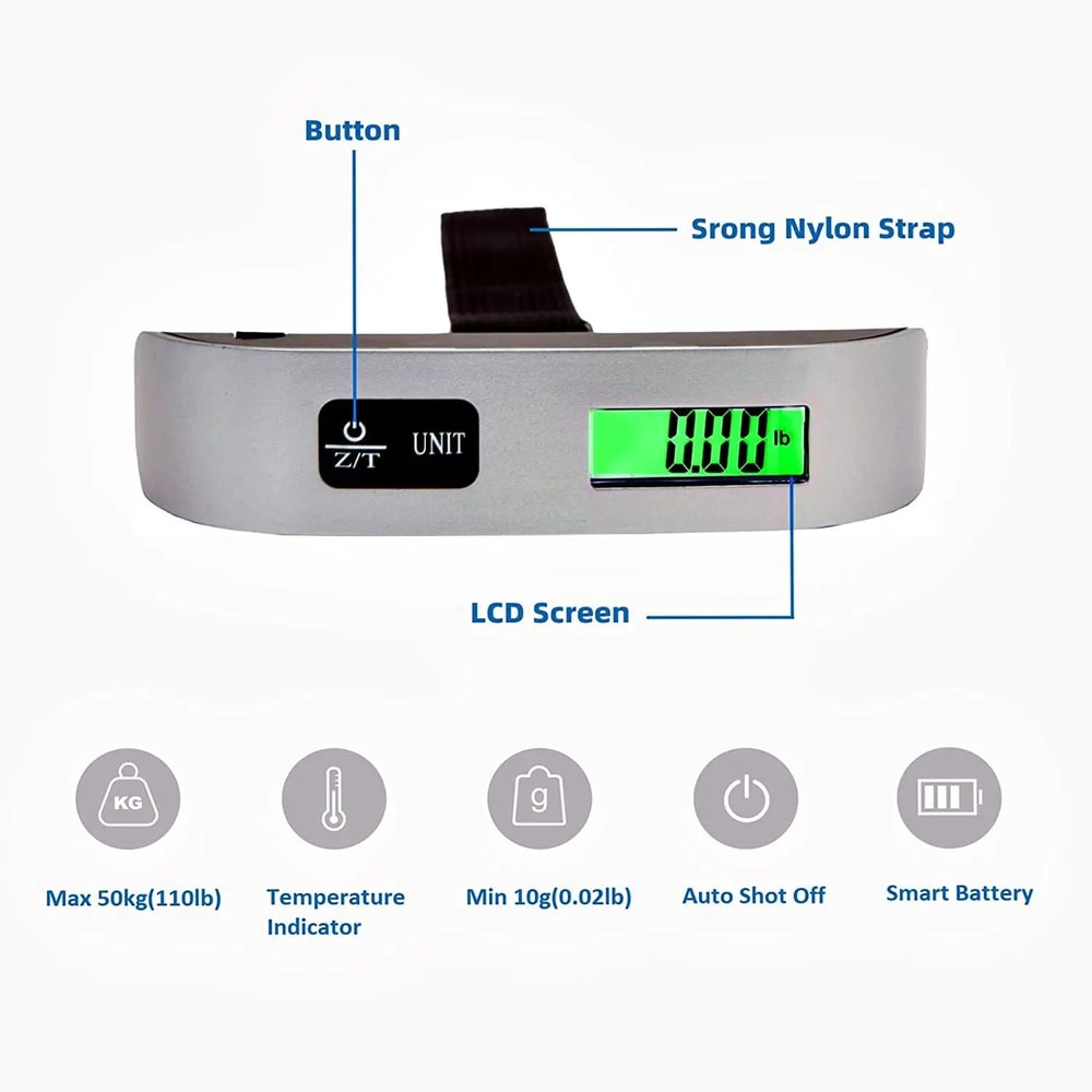 110lb50kg Digital Luggage Scale With LCD Display Portable Hanging Travel Baggage Weighing Scale For 1