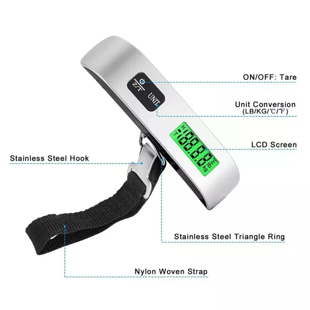 110lb50kg Digital Luggage Scale With LCD Display Portable Hanging Travel Baggage Weighing Scale For 3
