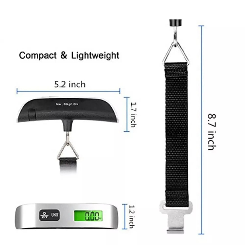 110lb50kg Digital Luggage Scale With LCD Display Portable Hanging Travel Baggage Weighing Scale For 5