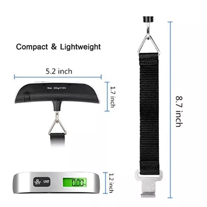 110lb50kg Digital Luggage Scale With LCD Display Portable Hanging Travel Baggage Weighing Scale For 5