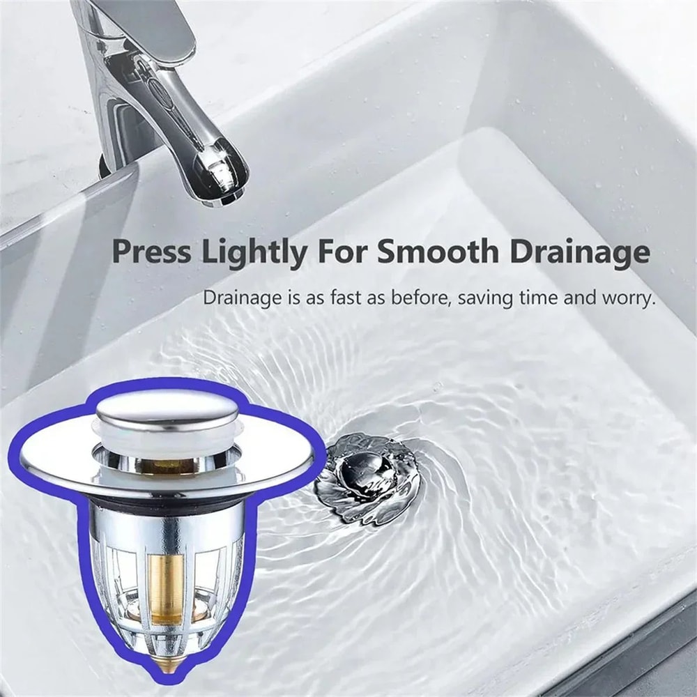 Universal PopUp Sink Drain Stopper With Hair Catcher Chrome Rebound Basin Plug Filter For Bathroom 2