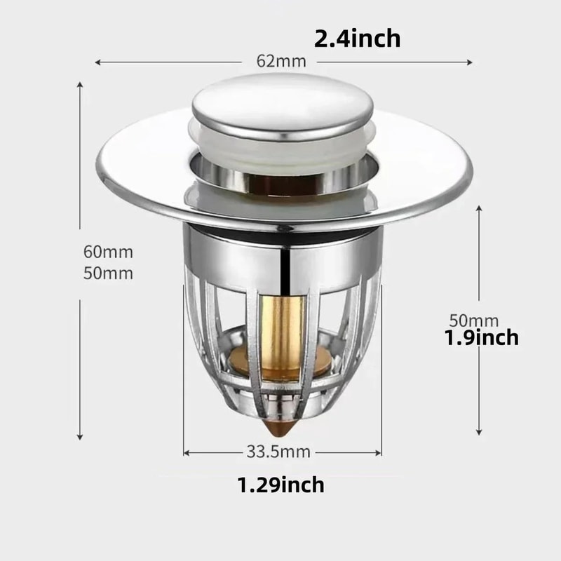 Universal PopUp Sink Drain Stopper With Hair Catcher Chrome Rebound Basin Plug Filter For Bathroom 5