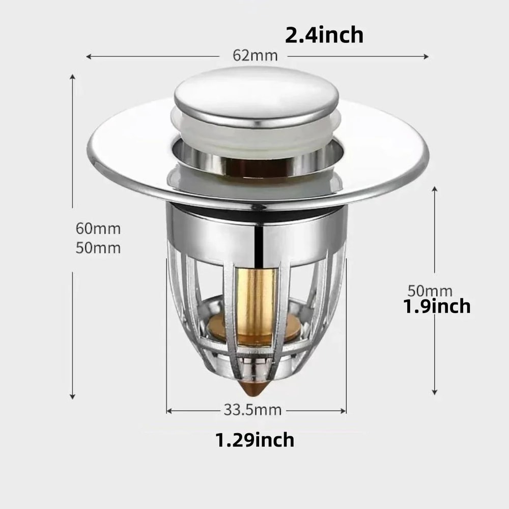 Universal PopUp Sink Drain Stopper With Hair Catcher Chrome Rebound Basin Plug Filter For Bathroom 6