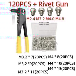 heavy duty pop rivet gun kit with 120pcs blind rivets & rivet nuts – manual hand riveter set for metal & auto diy
