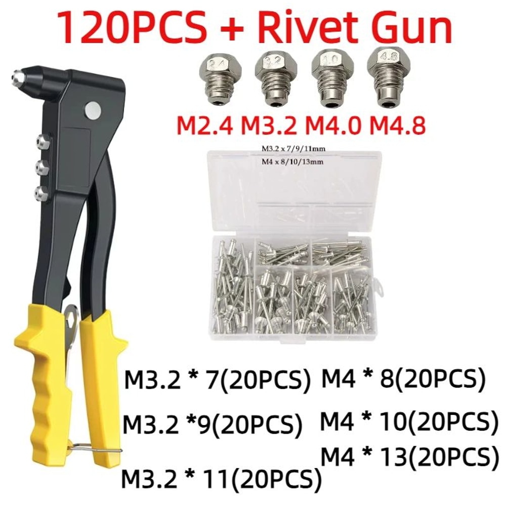 Heavy Duty Pop Rivet Gun Kit With 120pcs Blind Rivets Rivet Nuts Manual Hand Riveter Set For Meta 6