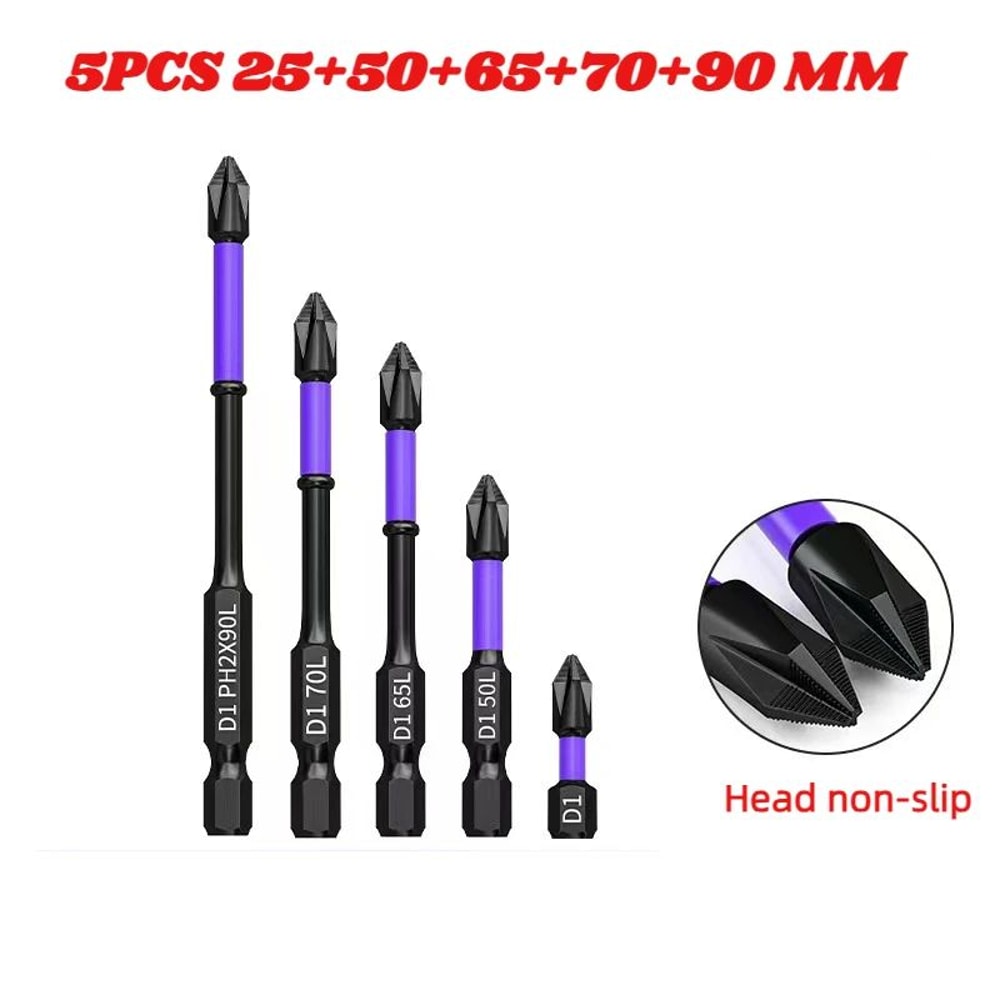 Magnetic D1 Impact Driver Bits AntiShock NonSlip Phillips Cross Screwdriver Bit Set Hard Steel For 8