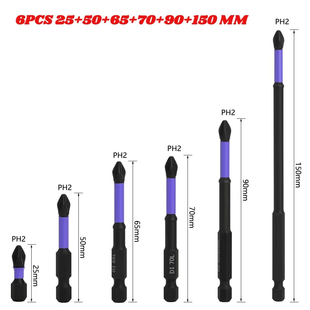 Magnetic D1 Impact Driver Bits AntiShock NonSlip Phillips Cross Screwdriver Bit Set Hard Steel For 9