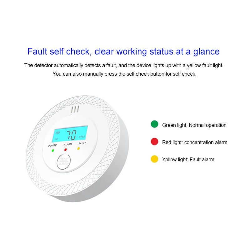 Standalone Carbon Monoxide Alarm With LCD Display UL2034 Certified HighSensitivity CO Detector For 4