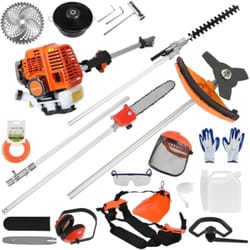5-in-1 52cc gas powered weed eater kit | brush cutter edge trimmer hedge trimmer + pole chainsaw for lawn care